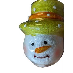 Snow Filled Plastic Snowman Head Purple Hat Christmas 3" Ornament Winter Decor